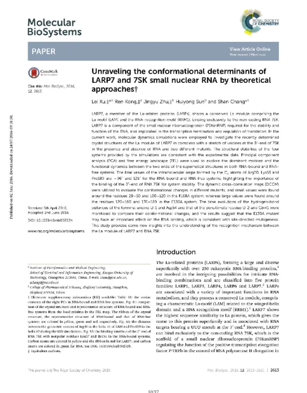 UnravelingtheconformationaldeterminantsofLARP7and7SKsmallnuclearRNAbytheoreticalapproaches