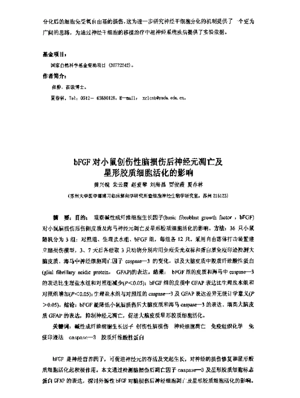 bFGF对小鼠创伤性脑损伤后神经元凋亡及星形胶质细胞活化的影响