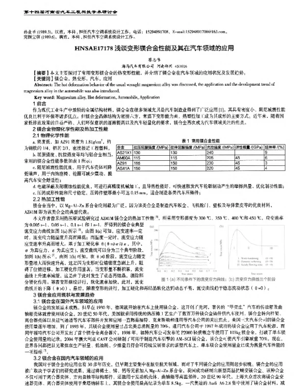 浅谈变形镁合金性能及其在汽车领域的应用