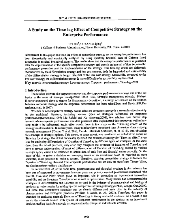 AStudyontheTime-lagEffectofCompetitiveStrategyontheEnterprisePerformance