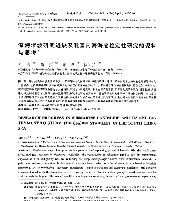 深海滑坡研究进展及我国南海海底稳定性研究的现状与思考