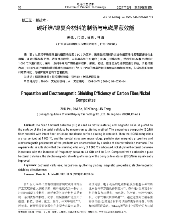 碳纤维镍复合材料的制备与电磁屏蔽效能