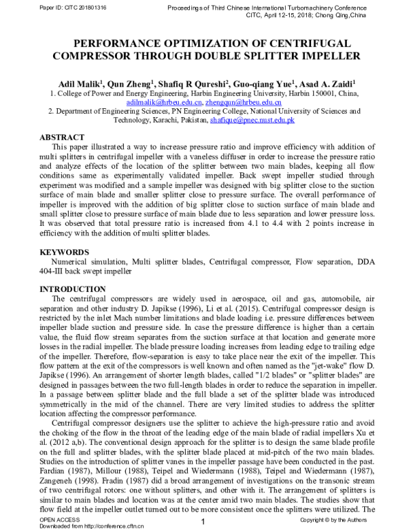 PERFORMANCEOPTIMIZATIONOFCENTRIFUGALCOMPRESSORTHROUGHDOUBLESPLITTERIMPELLER
