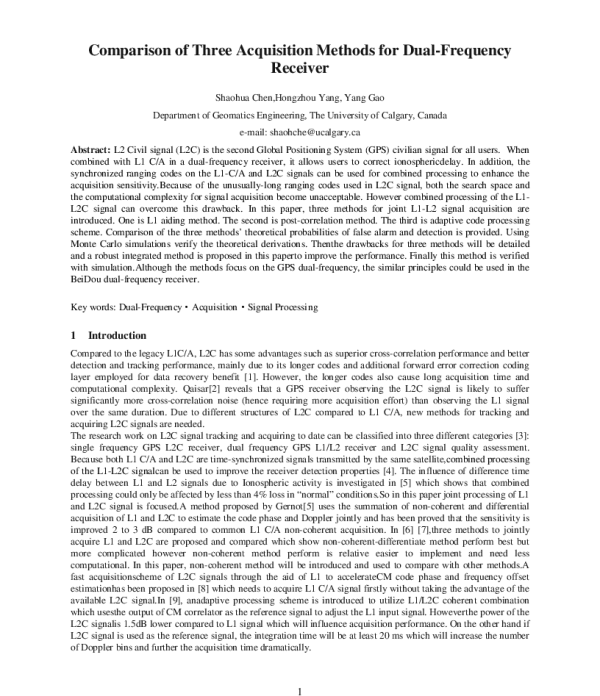 ComparisonofThreeAcquisitionMethodsforDual-FrequencyReceiver