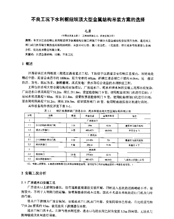 不良工况下水利枢纽坝顶大型金属结构吊装方案的选择