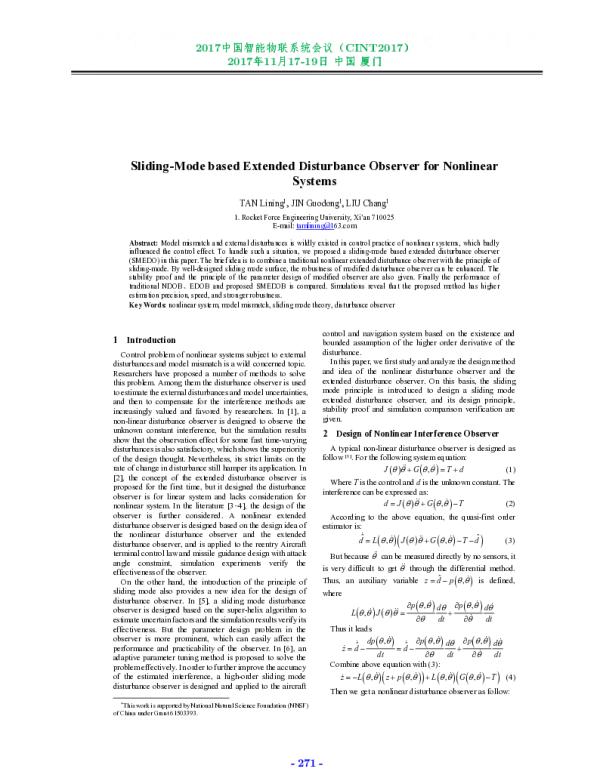 Sliding-ModebasedExtendedDisturbanceObserverforNonlinearSystems