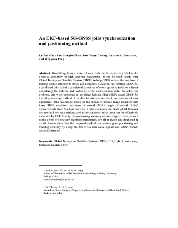 AnEKF-based5G-GNSSjointsynchronizationandpositioningmethod