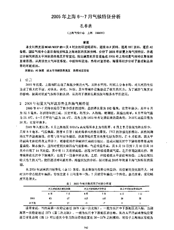2005年上海6～7月气候特征分析