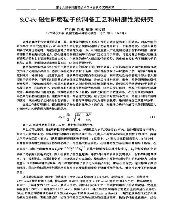 SiC-Fe磁性研磨粒子的制备工艺和研磨性能研究