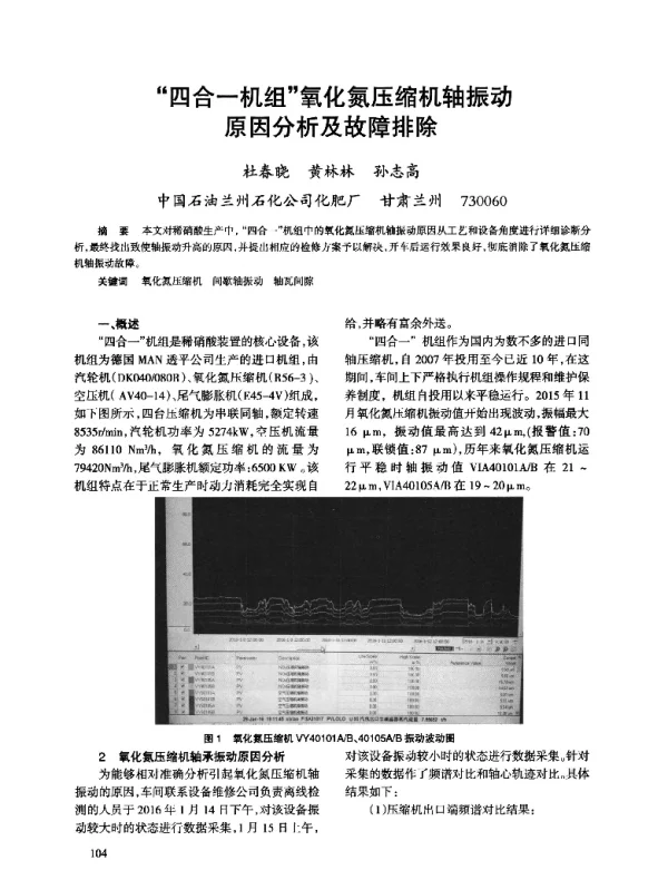 四合一机组氧化氮压缩机轴振动原因分析及故障排除
