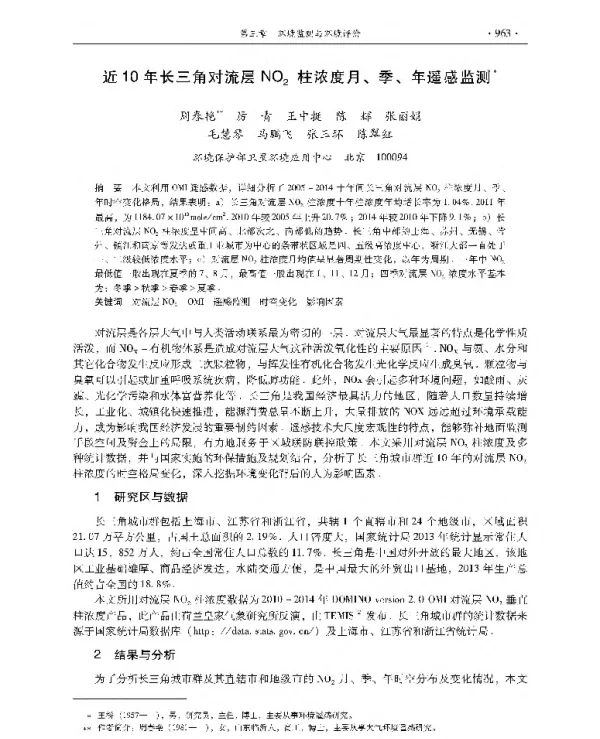 近10年长三角对流层NO2柱浓度月、季、年遥感监测