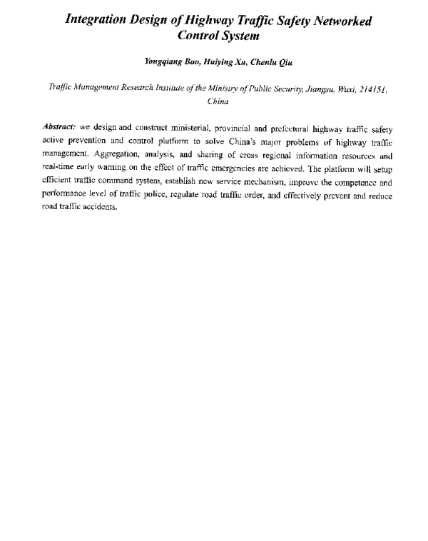 IntegrationDesignofHighwayTrafficSafetyNetworkedControlSystem