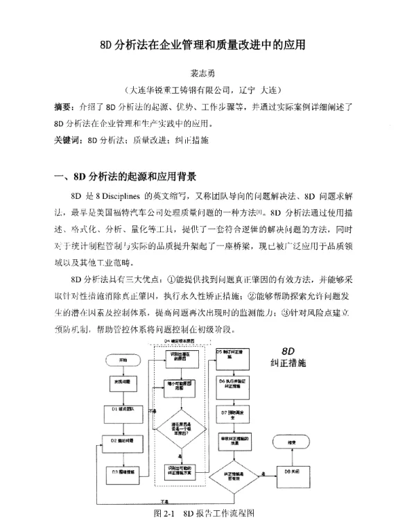 8D分析法在企业管理和质量改进中的应用