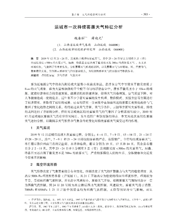运城市一次持续雾霾天气特征分析