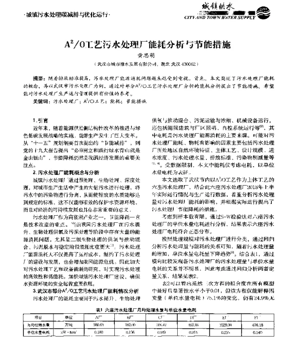 A2O工艺污水处理厂能耗分析与节能措施