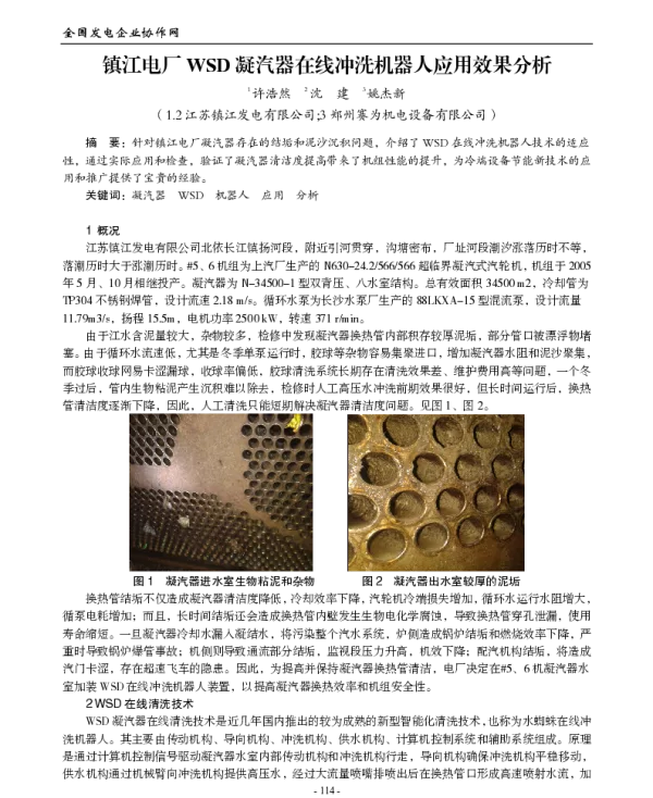 镇江电厂WSD凝汽器在线冲洗机器人应用效果分析