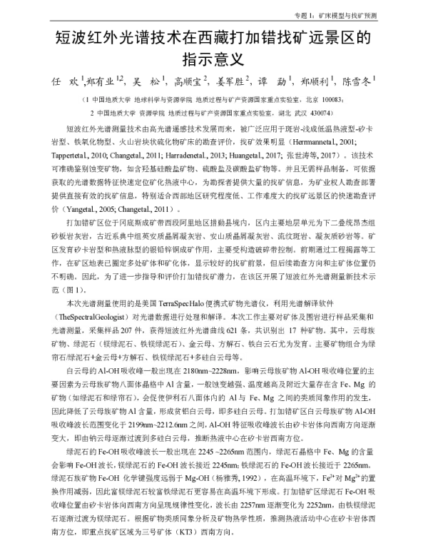 短波红外光谱技术在西藏打加错找矿远景区的指示意义