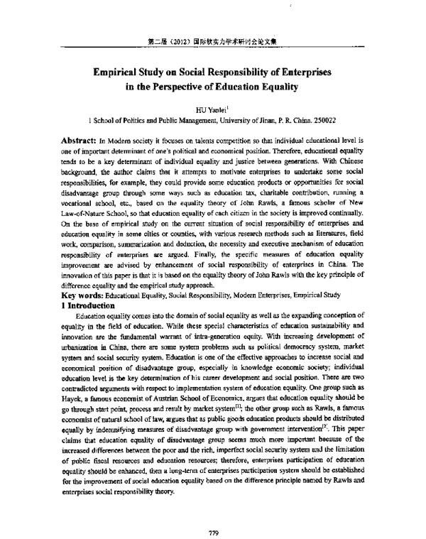 EmpiricalStudyonSocialResponsibilityofEnterprisesinthePerspectiveofEducationEquality