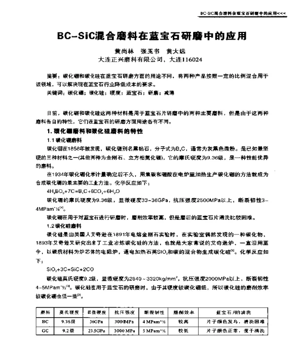 BC-SiC混合磨料在蓝宝石研磨中的应用