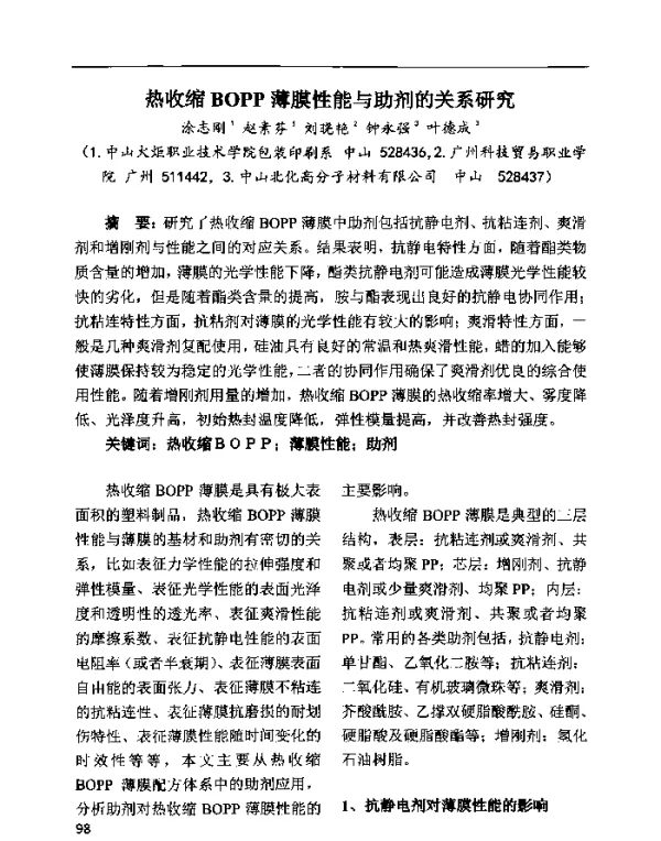 热收缩BOPP薄膜性能与助剂的关系研究