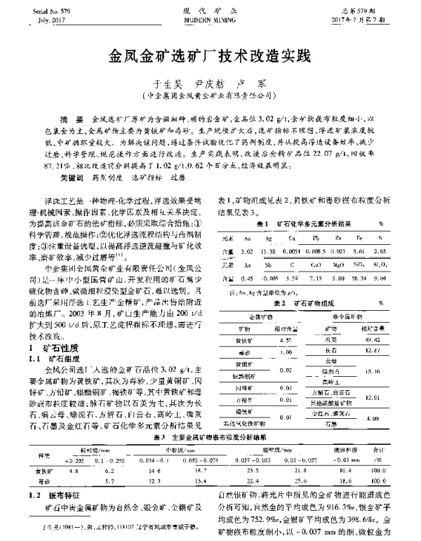 金凤金矿选矿厂技术改造实践