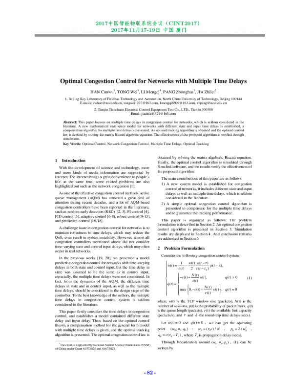 OptimalCongestionControlforNetworkswithMultipleTimeDelays