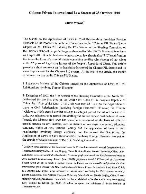 ChinesePrivateInternationalLawStatuteof28October2010