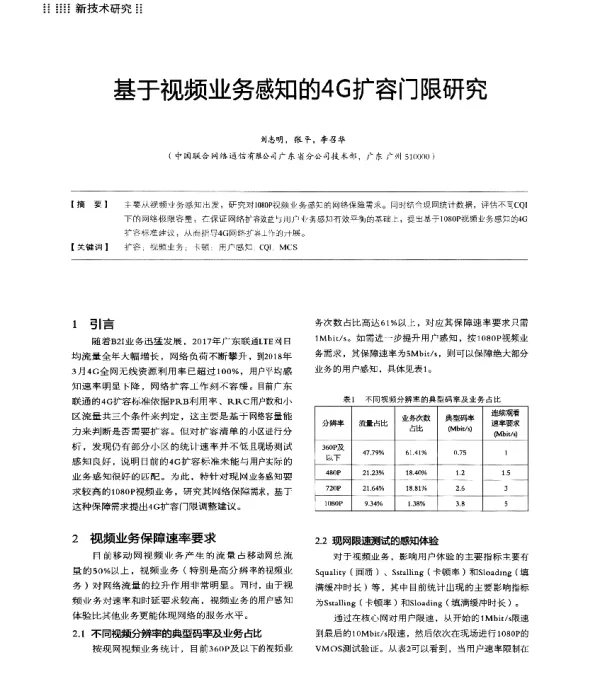 基于视频业务感知的4G扩容门限研究