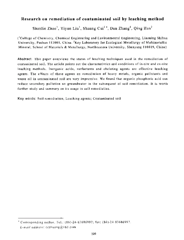 Researchonremediationofcontaminatedsoilbyleachingmethod
