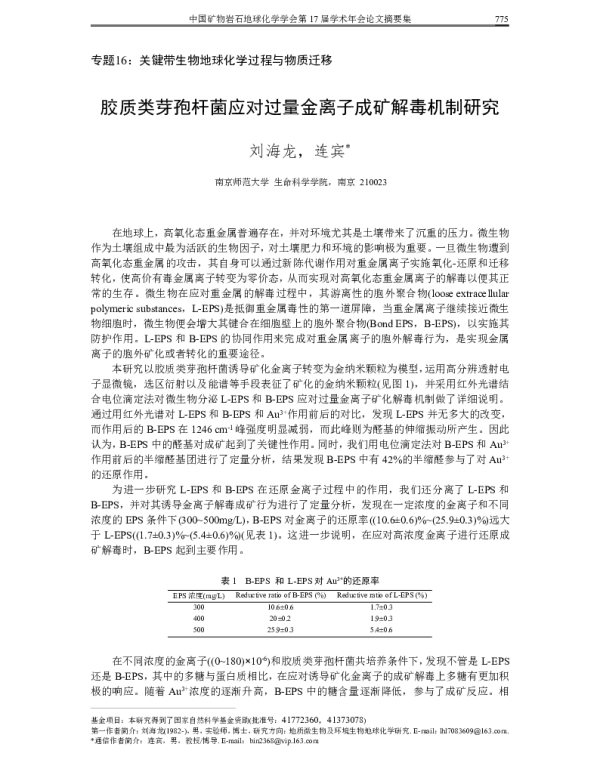 胶质类芽孢杆菌应对过量金离子成矿解毒机制研究