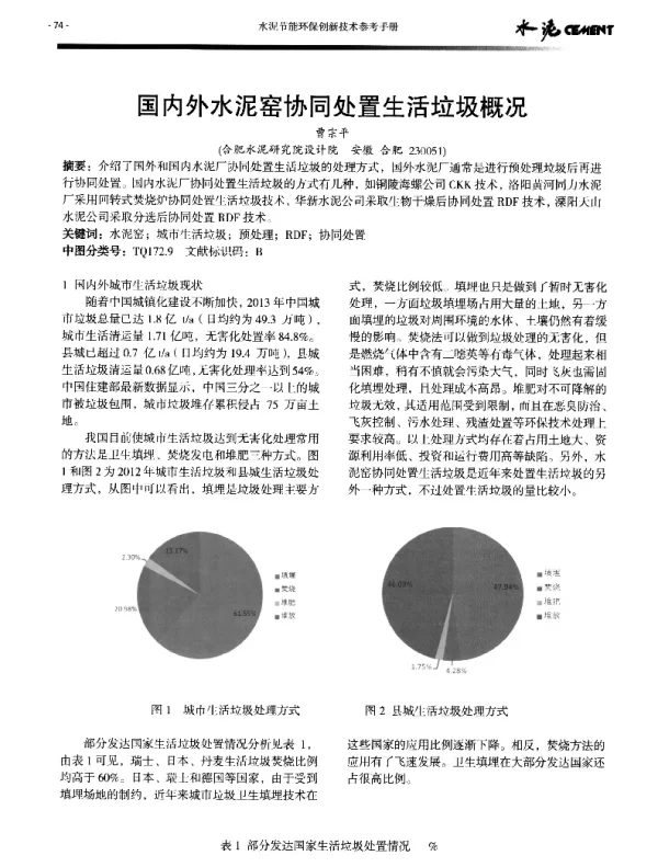 国内外水泥窑协同处置生活垃圾概况