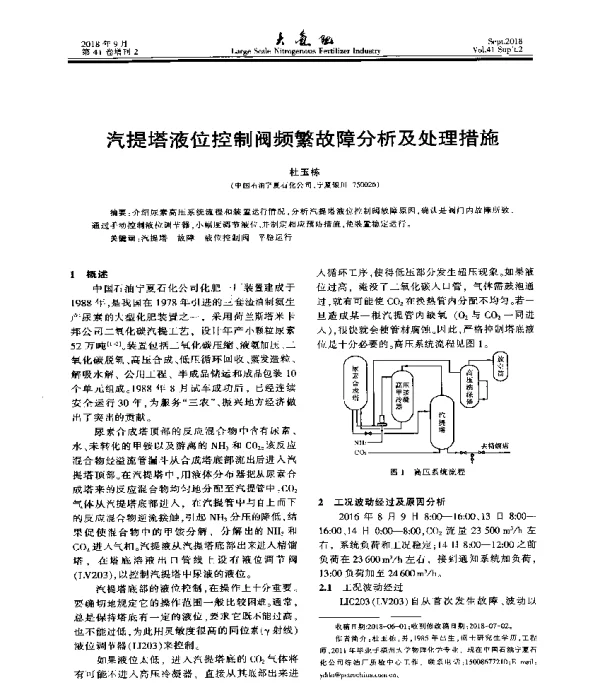 汽提塔液位控制阀频繁故障分析及处理措施