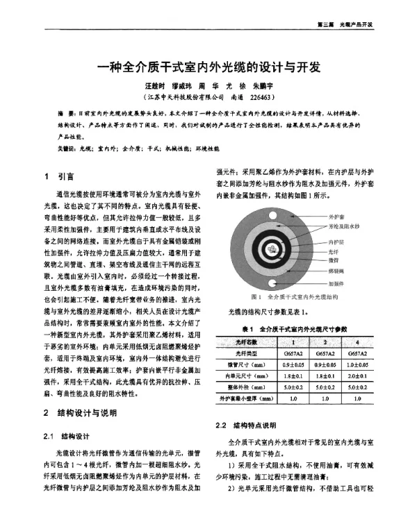 一种全介质干式室内外光缆的设计与开发