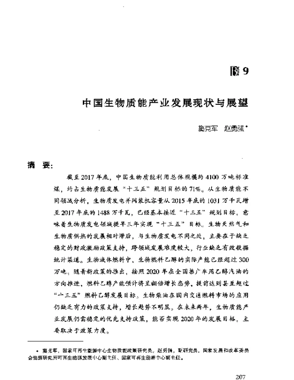 中国生物质能产业发展现状与展望