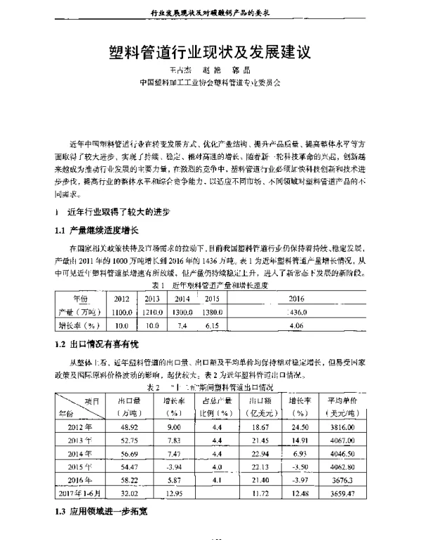 塑料管道行业现状及发展建议