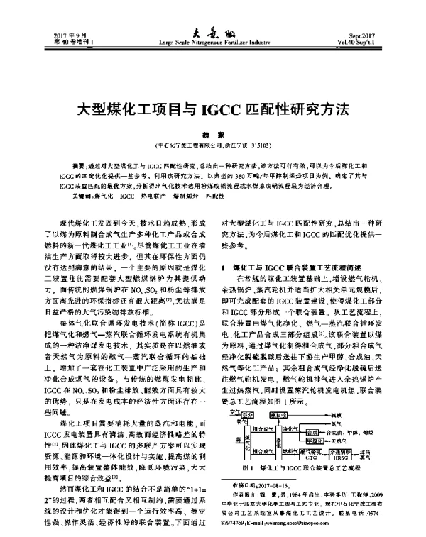 大型煤化工项目与IGCC匹配性研究方法