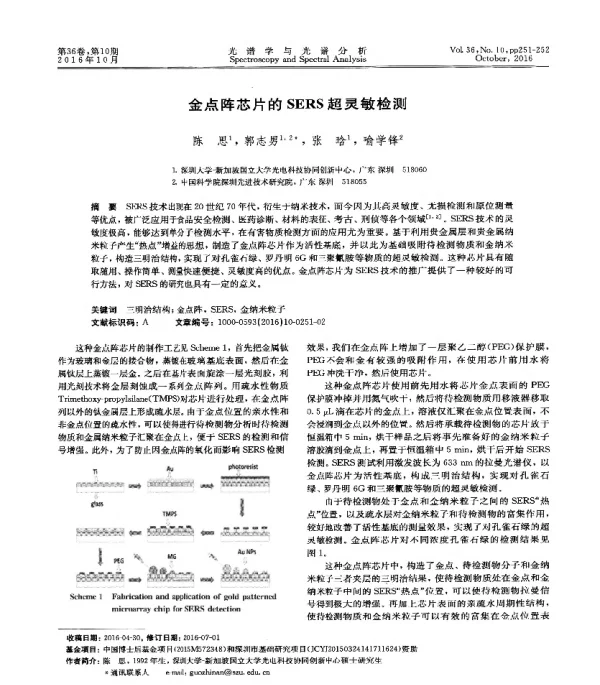 金点阵芯片的SERS超灵敏检测