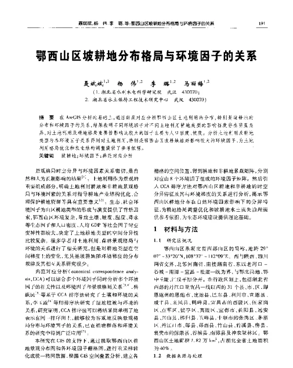 鄂西山区坡耕地分布格局与环境因子的关系