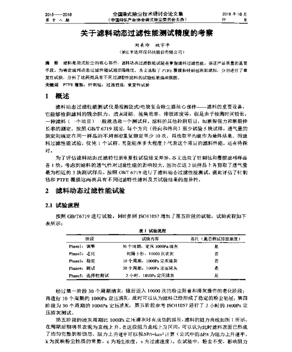 关于滤料动态过滤性能测试精度的考察