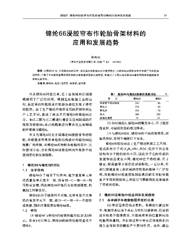 锦纶66浸胶帘布作轮胎骨架材料的应用和发展趋势