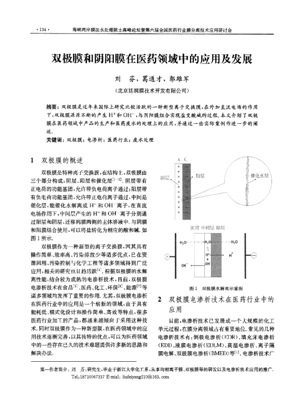双极膜和阴阳膜在医药领域中的应用及发展
