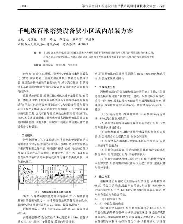 千吨级百米塔类设备狭小区域内吊装方案