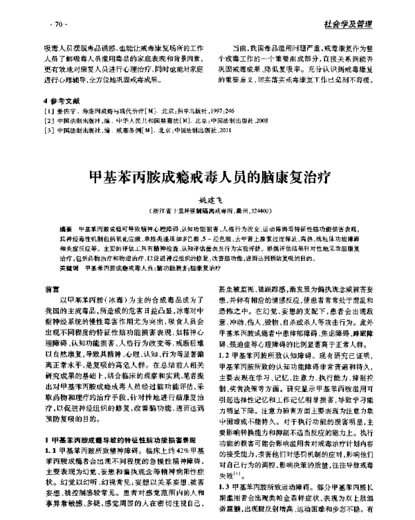 甲基苯丙胺成瘾戒毒人员的脑康复治疗