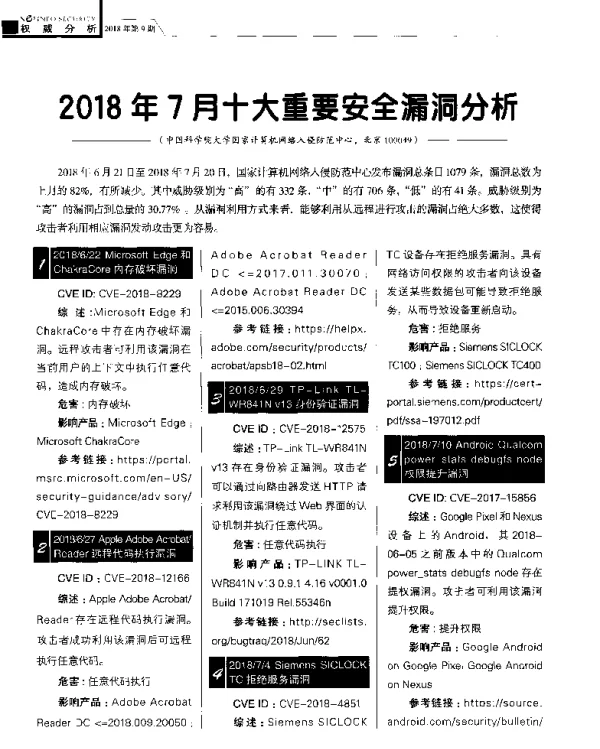 2018年7月十大重要安全漏洞分析