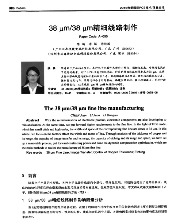 38μm38μm精细线路制作