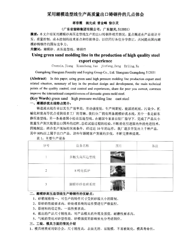采用潮模造型线生产高质量出口铸钢件的几点体会