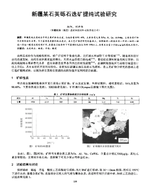 新疆某石英砾石选矿提纯试验研究