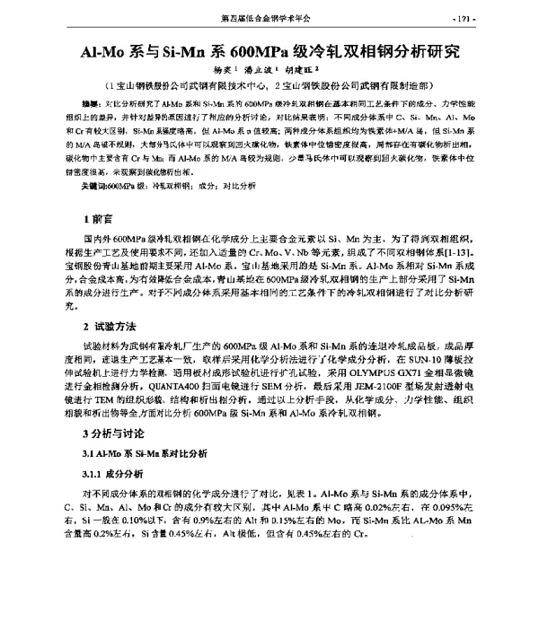 Al-Mo系与Si-Mn系600MPa级冷轧双相钢分析研究