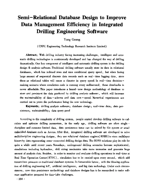 Semi-RelationalDatabaseDesigntoImproveDataManagementEfficiencyinIntegratedDrillingEngineeringSoftware