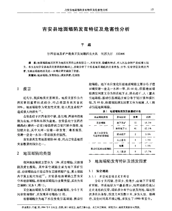 吉安县地面塌陷发育特征及危害性分析